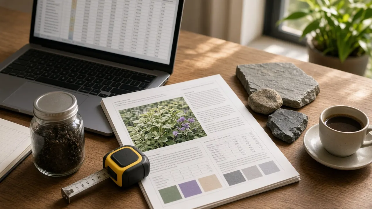 Calculatieblad met uren planten en materiaalmonsters tijdens de lesmarge in Eindhoven